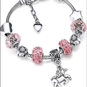 Unicorn Sparkly Crystal Charm Bracelet Bangle